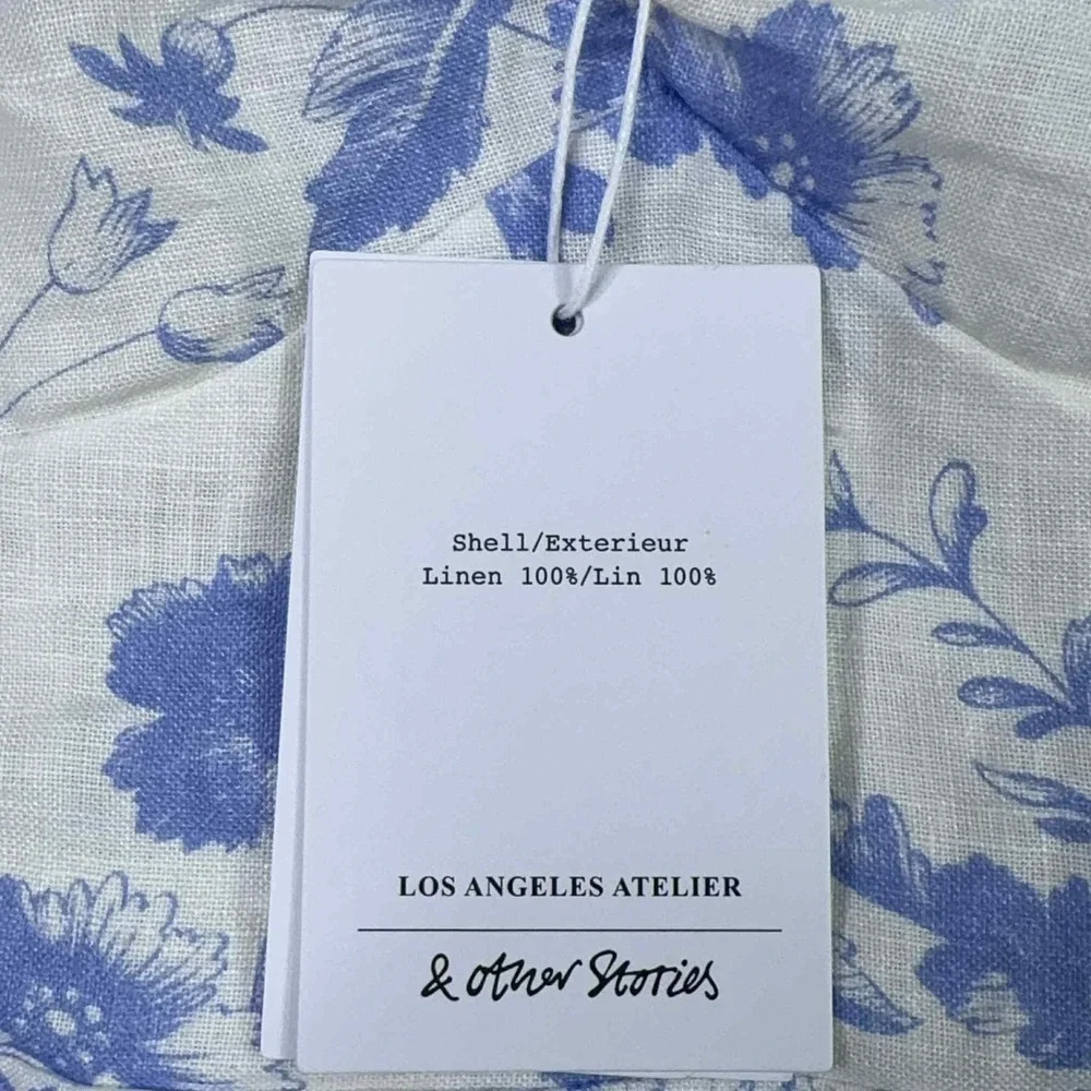 & OTHER‎ STORIES Blue White Floral Maxi Dress Linen Size 4 Cottagecore NEW - Picture 14 of 14